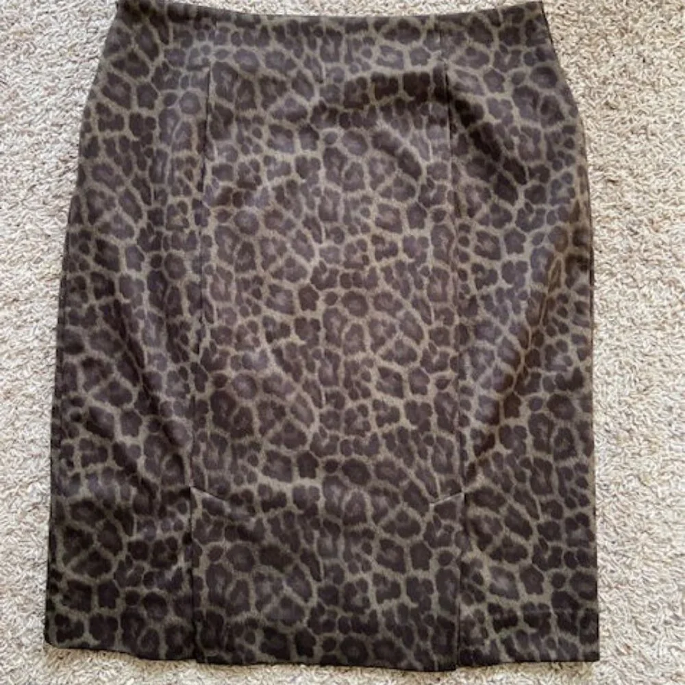 Michael Kors Flattering Womens Pencil Skirt Leopard Gold Zippers sz‎ 10